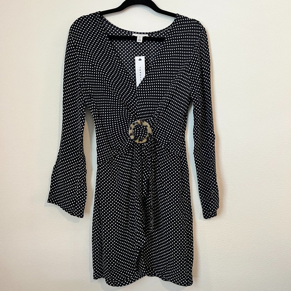 Topshop Polka Dot Long Sleeve Dress